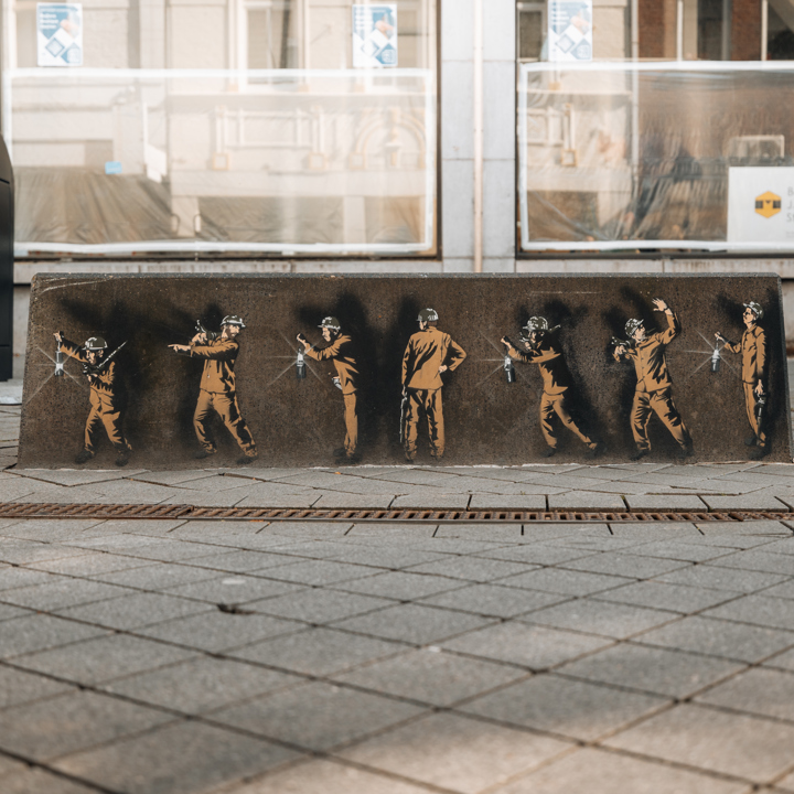 Streetart muurschildering van mijnwerkers in Heerlen.