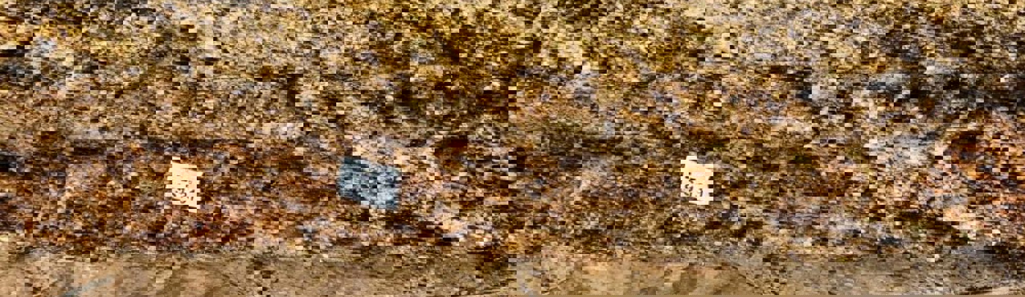 Detail op een opgraving van een Romeinse weg