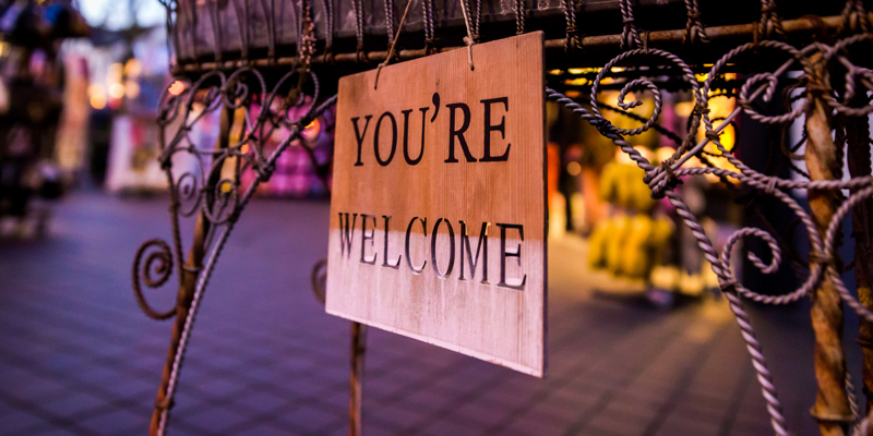 Bordje met tekst 'you're welcome'