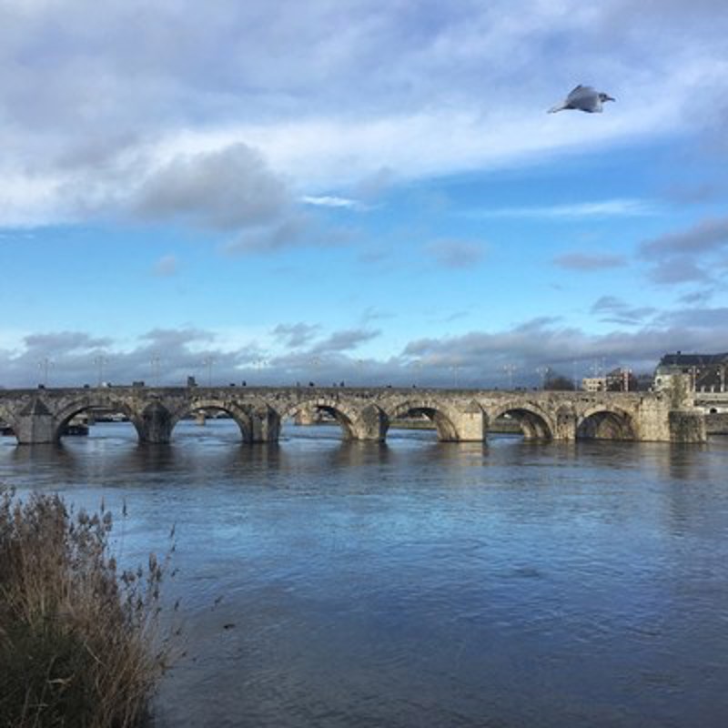 Historische Sint Servaarsbrug met bogen over de maas in maastricht. 