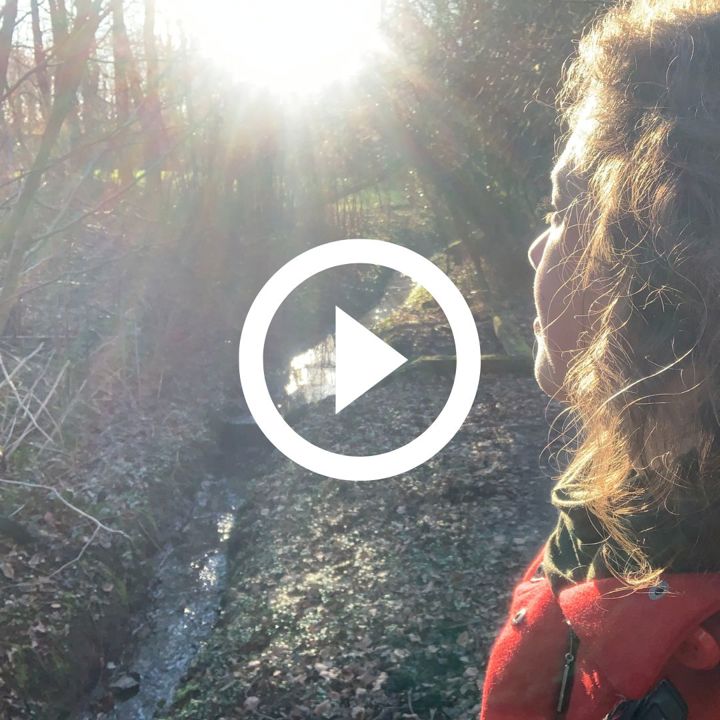 Anne kijkt richting de zon in het Kelmonderbos